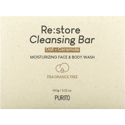 Purito, Re:store Cleansing Bar, Fragrance Free, 3.52 (100g) gray