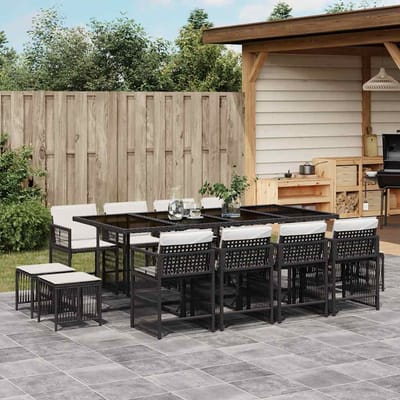 vidaXL - 13-delige - Tuinset - met - kussens - poly - rattan - zwart