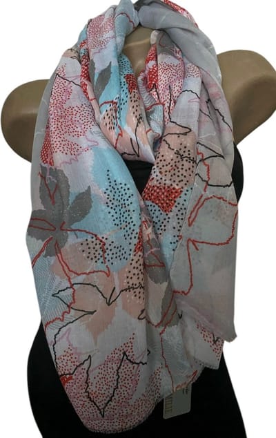 Dames sjaal lang met bladeren 180/90cm 9127 Grijs