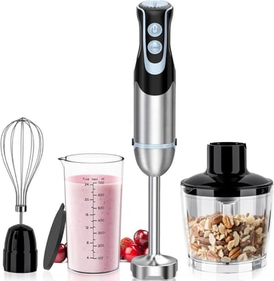 TIM® Staafmixer Set – 4-in-1 Staafmixerset Met 12 Snelheden en Turbofunctie – Hakmolen - Inclusief Maatbeker, Hakbeker en Mengopzetstuk – 1000W - Zwart - 7cm x 7cm x 40cm; 1.24 kg