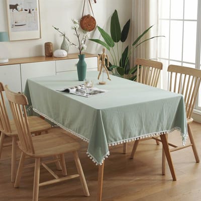 Effen Kleur Gewassen Katoen Wolbolrand Tafelkleed Minimalistisch Eettafel TV-kast Tafelkleed Stofdicht Antislip Bureaukleed 90x90cm