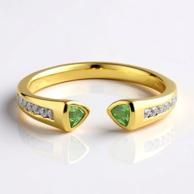 Cavill - 925 Sterling Zilver Ring met 2 Tanzania Tsavoriet 0.198 ct & 16 Zirkon 0.337 ct - Elegante Groene Edelsteen