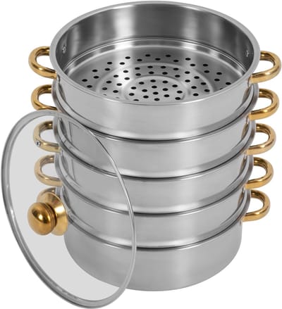 Stoompan 5 lagen - Roestvrij staal - Gezond koken - Gelijkmatige stoomverdeling - 30 cm diameter - Zilver