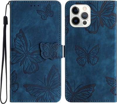 Coverup Hoesje - Geschikt voor iPhone 16 Pro Hoesje - Coverup Vlinders Book Case - Blauw
