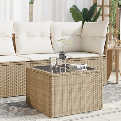 vidaXL - Tuintafel - met - glazen - blad - 55x55x37 - cm - poly - rattan - beige