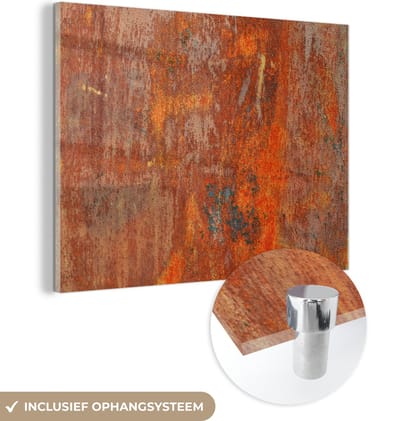MuchoWow® Glasschilderij 120x90 cm - Schilderij acrylglas - Roest - Industrieel - Staal - Foto op glas - Schilderijen