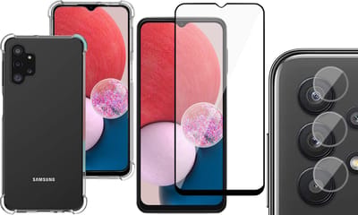 Hoesje geschikt voor Samsung Galaxy A13 4G - Anti Shock Proof Siliconen Back Cover Case Hoes Transparant - Full Tempered Glass Screenprotector - Camera Lens Protector