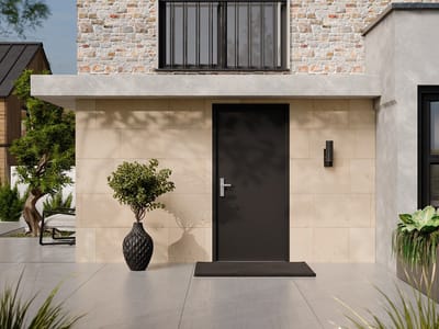 Vente-unique Massieve stalen voordeur, 207 cm hoog x 100 cm breed, antracietkleurige afwerking - 68 mm dik - rechtsdraaiend - AGUEDA