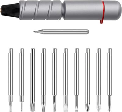 Precisie Schroevendraaier - Reparatieset Bits - Elektronica Reparatie - 11-in-1 Verwisselbaar - 98mm Handvat - Grijs