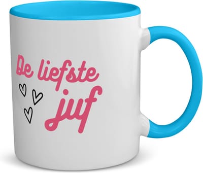 Akyol - de liefste juf koffiemok - theemok - blauw - Juf - voor de liefste juf - juf - verjaardagscadeau - verjaardag - cadeau - afscheidscadeau - geschenk - leuke cadeau - kado - gift - juffendag - 350 ML inhoud