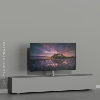 Cavus Mount 80S - Tv Meubel Inbouw Set - Ø 60 mm Kolom Geborsteld RVS & VESA 400x400 adapterplaat