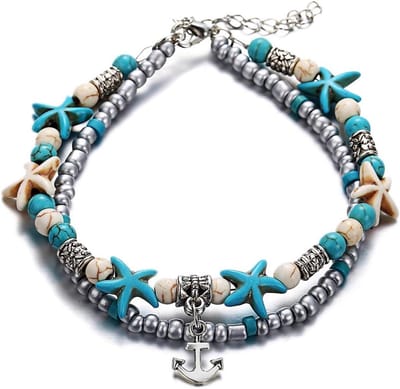 Strand Anklet - Enkelbandje Vrouw - Zomerse Stijl - Handgemaakt Ontwerp - 8.7 x 8.5 x 2 cm - Multicolor