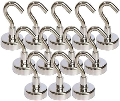 PromoHome Super Sterke Magnetische Haken Set van 12 Stuks - Neodymium Magneten met 9kg Draagkracht - Universele Bevestiging voor Deuren, Kasten, Plafonds en Industrieel Gebruik - Zilverkleurig