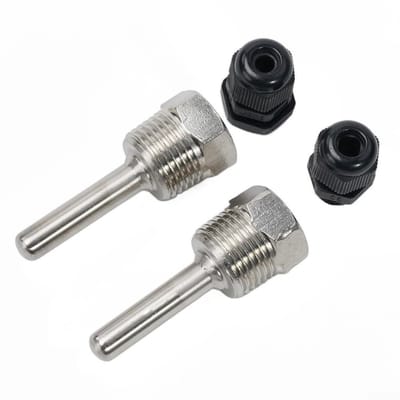 Dailygoods- Temperatuursensor Roestvrij Staal - Inschroefbare Dompelhuls - G1/2 Draad - Max. Druk PN40 - 2 Stuks - Afmetingen 8x50mm - Temperatuursonde
