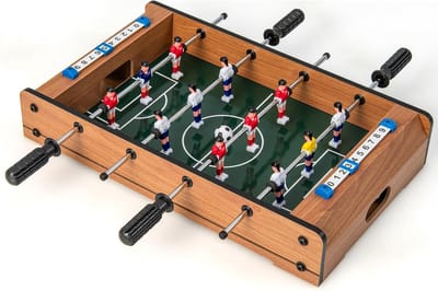 COSTWAY Mini-tafelvoetbaltafel voor 2 spelers, met robuuste handgreep, 2 voetballen en scorebord, voetbaltafel van hout voor volwassenen en kinderen, 51 x 30,5 x 9 cm