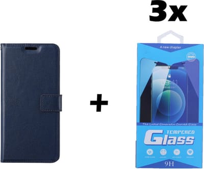 iPhone 13 Mini Telefoonhoesje - Bookcase - Ruimte voor 3 pasjes - Kunstleer - met 3x Tempered Screenprotector - SAFRANT1 - Donkerblauw