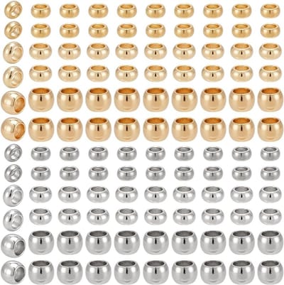 300 Stuks RVS Tube Shrink Beads en Cord End Caps voor Sieraden Maken - 1.5 mm, 2 mm, 2.5 mm, 2 Kleuren, Perfect voor DIY Projecten