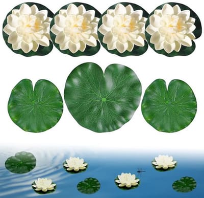 Lotusbloem Set van 7 Stuks - Kunstmatige Waterlelie - Drijvende Vijverplanten - Onderhoudsarm - EVA Materiaal - Realistische Bloemen en Bladeren - Waterlelies