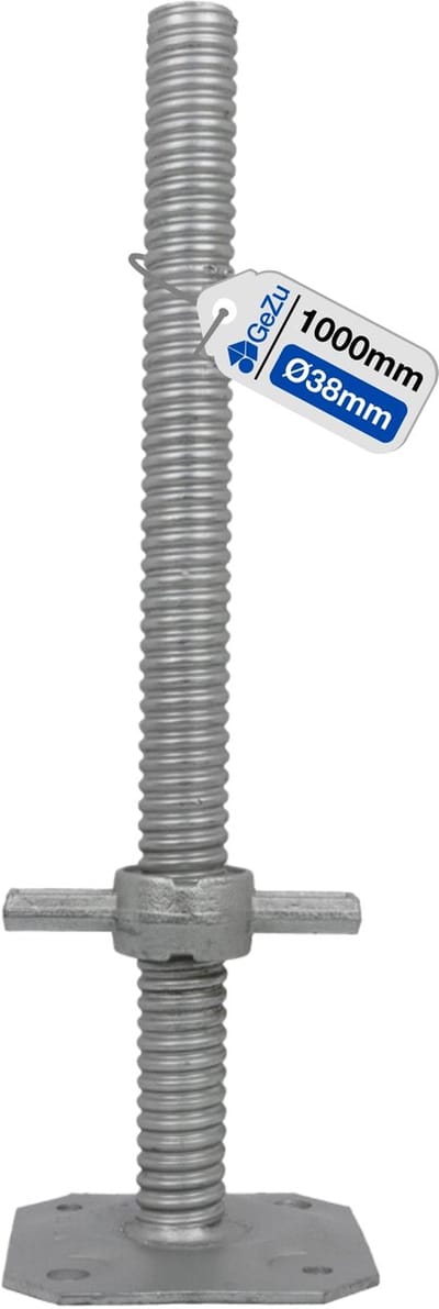 GeZu Impex Steiger Voetspindel 38 x 1000 mm – Elektrolytisch Verzinkt