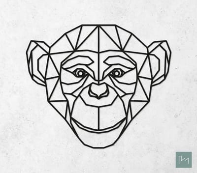 Laserfabrique Wanddecoratie - Geometrische Aap - Medium - Zwart - Geometrische dieren en vormen - Houten dieren - Muurdecoratie - Line art - Wall art
