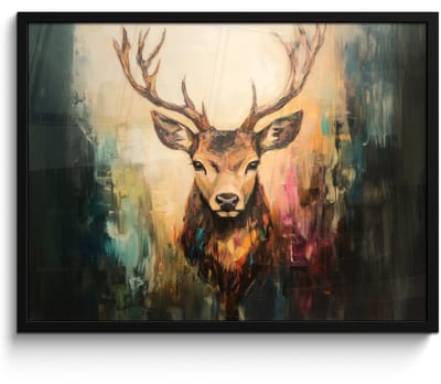 Poster in lijst - Fotolijst 70x50 cm - Posters - Hert - Geverfd - Gewei - Bruin - Posterlijst zwart - Decoratie - Wanddecoratie woonkamer - Muurdecoratie slaapkamer