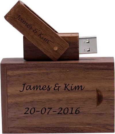 Walnoot hout uitklap usb stick met opbergdoos gepersonaliseerd met uw naam , tekst of logo - 8gb