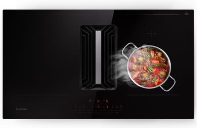 Klarstein Inductiekookplaat 2-in-1 kookplaat met afzuigkap geïntegreerd, voor kookeiland, 4e kookplaat met geïntegreerde afzuigkap, 754 m³/h luchtstroom, touch display, energie-efficiëntie A++ - Kookveld - 7200W 4 Zones - Inbouw voor Keuken