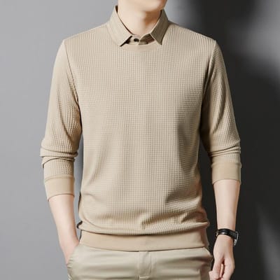 Fake Tweedelige Trui met Lange Mouwen Heren Onderhemd Nieuwe Gebreide Top Herfst en Winter Verdikkende Trui XXXXL gray