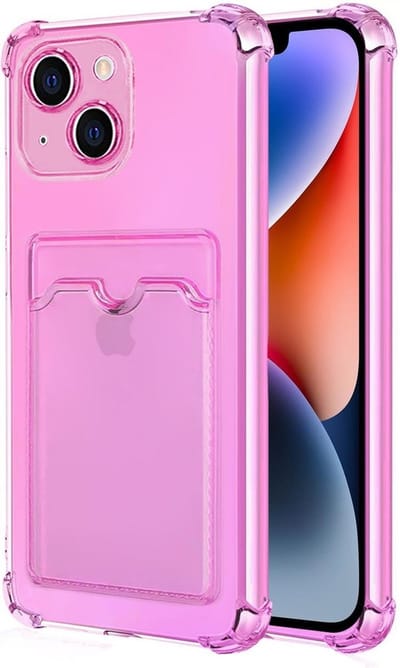 Schokbestendig TPU Hoes Kaarthouder Geschikt voor: Apple iPhone 14 - Roze - Hoesje met Achterkant Pasjeshouder