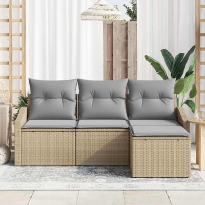 vidaXL - Bankstel - 4 - st - Beige - en - Lichtgrijs - poly - rattan