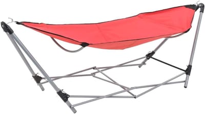 Hangmat met standaard - Kampeerhangmat Klapbaar - Ontspannen in de tuin - Inclusief draagtas - 1 stuk - Rood