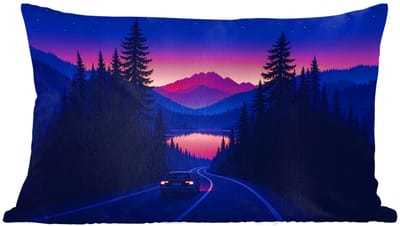 Sierkussens - Kussentjes Woonkamer - 60x40 cm - Auto - Donkere dennenbomen - Zonsondergang