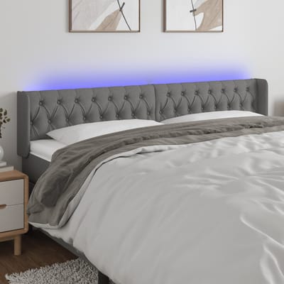 vidaXL - Hoofdbord - LED - 203x16x78/88 - cm - stof - donkergrijs