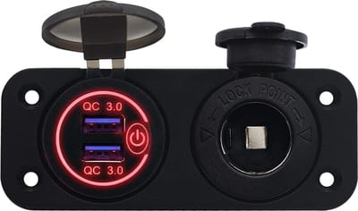 ProRide 12V USB Autolader 2 Poorten Inbouw met Schakelaar - QC3.0 - PUSB1QC-R - met 12/24V Sigaretten stopcontact - Rood