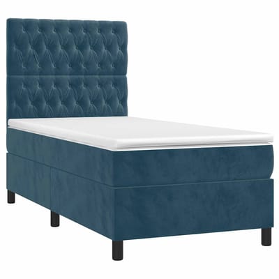 vidaXL - Boxspring - met - matras - en - LED - fluweel - donkerblauw - 90x200 - cm