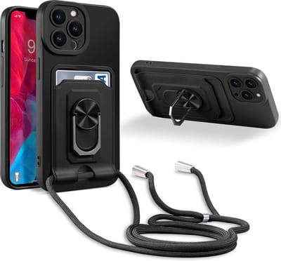 Crossbody hoes Geschikt voor: iPhone 12 Pro - zwart - siliconen kaarthouder telefoonhoes met Verstelbare ketting riem - Back cover koord lanyard Schokbestendig Hoesje