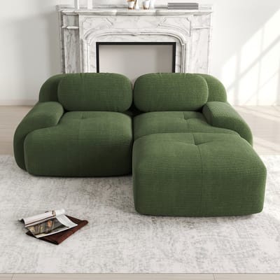 Modulaire frameloze corduroy hoekbank - voor woonkamer, slaapkamer en relaxruimte - 1-zits module - groen - geen montage nodig - ergonomisch gebogen armleuningen - antislip onderkant