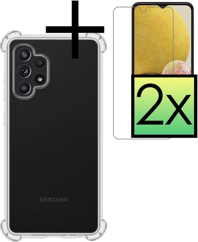 Hoesje - Met Screenprotector - 2 Stuks - Geschikt voor Samsung Galaxy A13 4G - Sterk & Shockproof - Siliconen Case - Back Cover - Telefoon Hoes - Shock Proof - Transparant