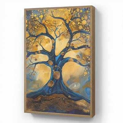 Wandlamp 60x90 cm - Oplaadbaar - Boom - Levensboom - Blauw - Goud - Wandlampen binnen woonkamer - Slaapkamer lamp - Decoratieve nachtlamp - Vloerlamp draadloos