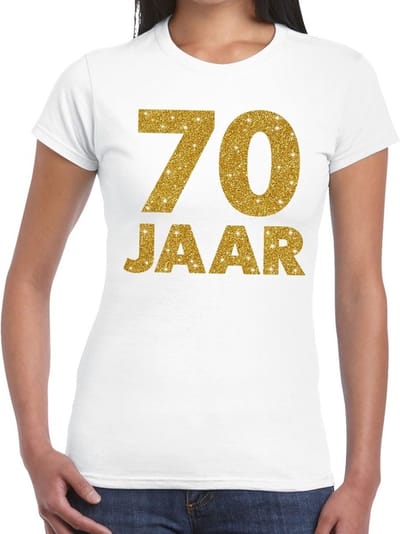 70 jaar goud glitter verjaardag t-shirt wit dames - verjaardag / jubileum shirts XS