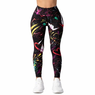 Painted Love Legging - Zwart - Graffiti - Hartjes - Sport