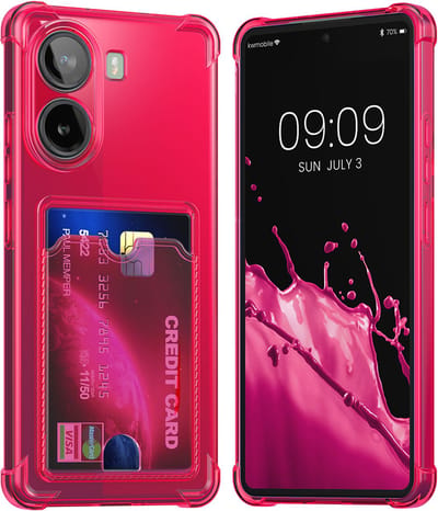 kwmobile Hoesje met kaarthouder voor Xiaomi Poco X7 Pro 5G - telefoonhoesje met kaartsleuf - Soft Case - beschermhoesje in neon roze