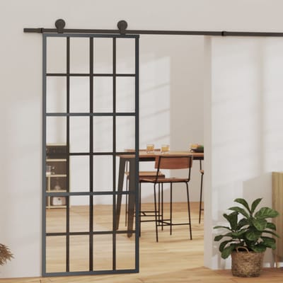 vidaXL - Schuifdeur - met - beslag - 76x205 - cm - aluminium - en - ESG-glas