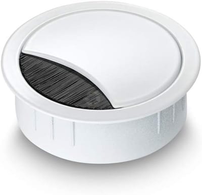 Famanu – Kabeldoorvoer van roestvrij staal - wit gelakt - diameter 60 mm - geschikt voor meerdere kabels - met borstelafdichting en afneembaar deksel - hoogte ca. 21 mm
