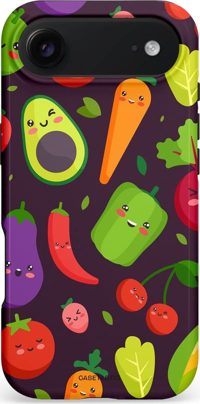 Casetastic hoesje geschikt voor Apple iPhone Air - MagSafe - Dubbellaagse bescherming - Vrolijke Groentevrienden - Fashion Case - Zwart Groen Rood Geel