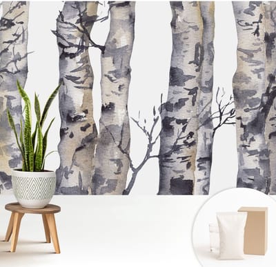 Wallfluent Behang - Esdoornbos Muurbehang - 208x146 cm - Grijs Behang - Voor natuurliefhebbers en rustzoekers - Behang Voor de slaapkamer, woonkamer en kantoor - Wandbekleding Bloemen en planten