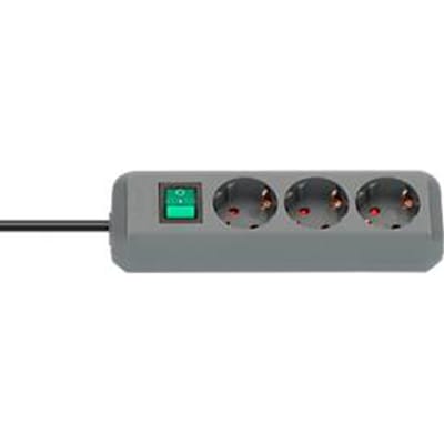 Brennenstuhl Eco-Line contactdoosstrook, 3 contactdozen met randaarde, 45° opstelling, verhoogde aanrakingsbeveiliging, 1,5 m snoerlengte, L 215 x B 95 x D 60, zilvergrijs