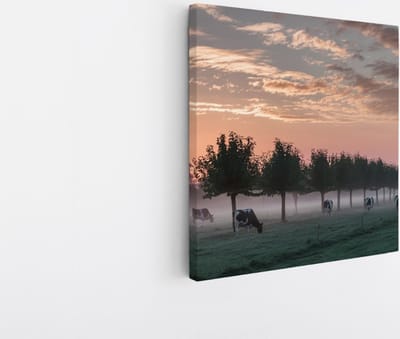 Saammp Canvas Schilderij - Koeien met mooie lucht - Natuur - nederland - 20x20 - Foto op canvas - Wanddecoratie - Muurdecoratie Woonkamer - Slaapkamer decoratie - Canvas Print