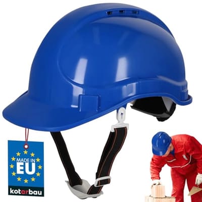 KOTARBAU® Veiligheidshelm, Werkhelm, Kunststof, Blauw, Veiligheidshelm met Kinband, Verstelbare, Bouwhelm, Helm voor de Bouw, voor Werkplaats, Beschermhelm