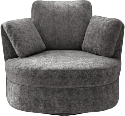 Moderne XXL-fauteuil in beige chenille, 3 afzonderlijk te gebruiken kussens, hoog-elastische zittingvulling – comfortabele leesfauteuil voor woonkamer, slaapkamer en werkkamer-Grijs